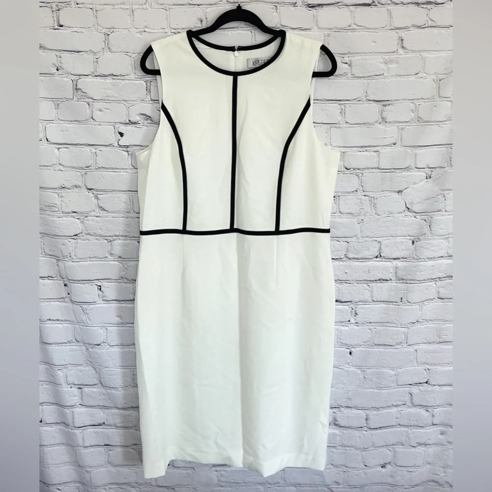New Kasper White Black Career Dress Sheath Jewel Neck Zip Size 16 - Picture 2 of 7